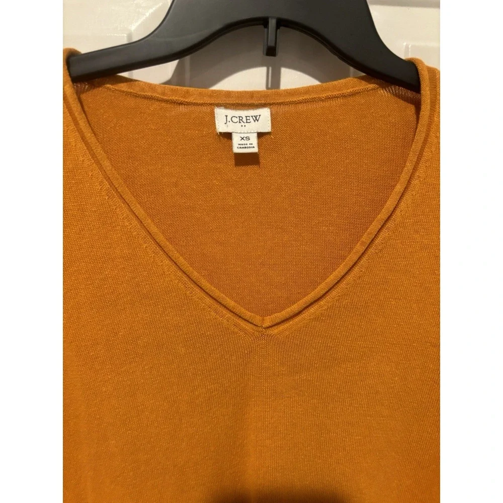 J Crew Sweater Linen Amber Yellow  Tunic Blend‎ Rolled V Neck Long Sleeve XS